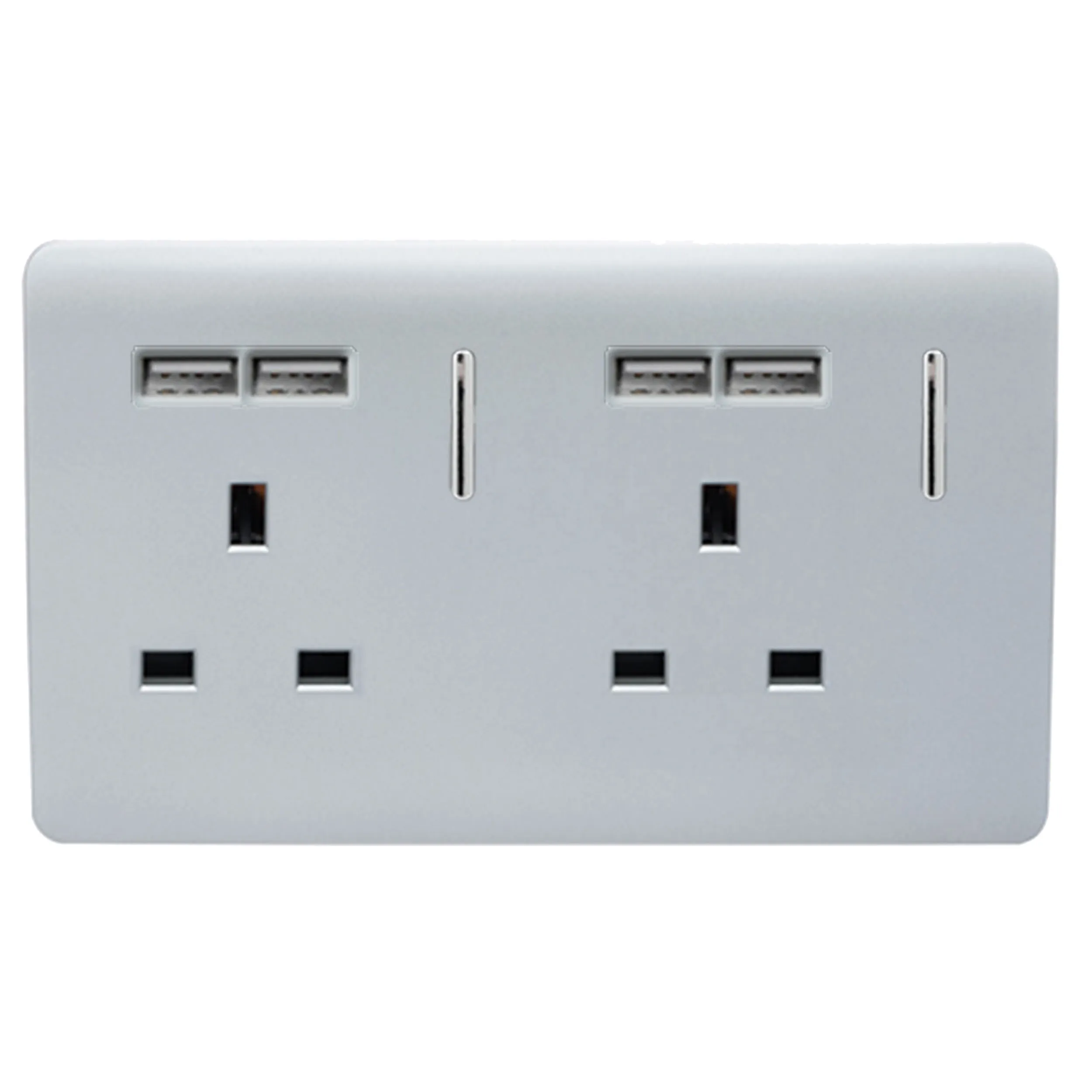 ART-SKT213USBSI  2 Gang 13Amp Switched Double Socket With 4X 2.1Mah USB Silver